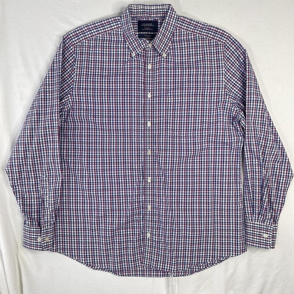 Charles Tyrwhitt Non-Iron Slim Fit Button Down Check Shirt Men's Size Large
